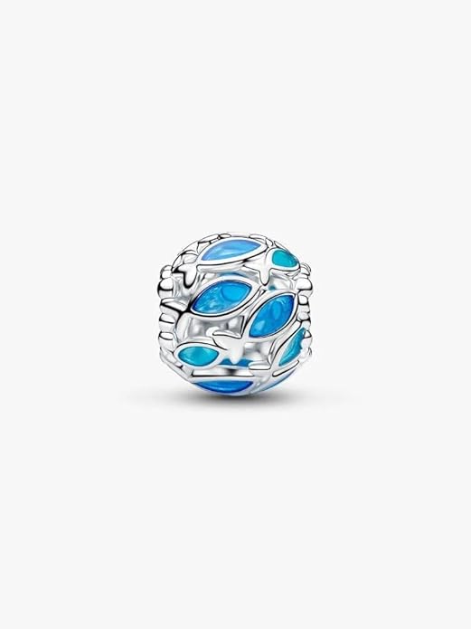 Openwork Fish Sterling Silver Charm z przezroczystą niebieską emalią - obrazek 2