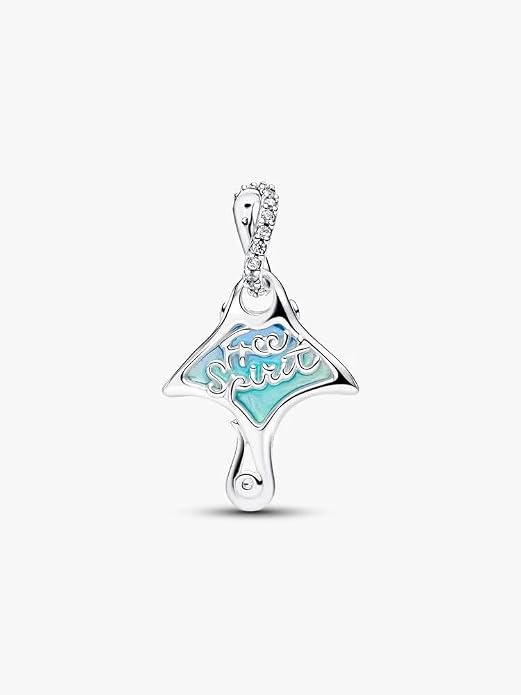 Manta Sterling Silver Dangle with Clear Cubic Zirconia, White bioresin Man-Made Mother of Pearl, Enamel and Shaded Blue Murano g - obrazek 2