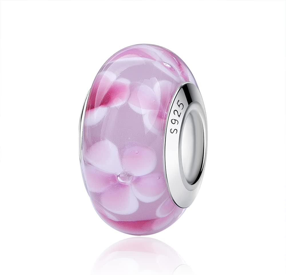 Murano Glass Charm Do Damskiej Bransoletki i Naszyjnika, Srebrny Charm Próby 925, Kompatybilny z Pandora, Gnoce i Trollbeads - obrazek 4