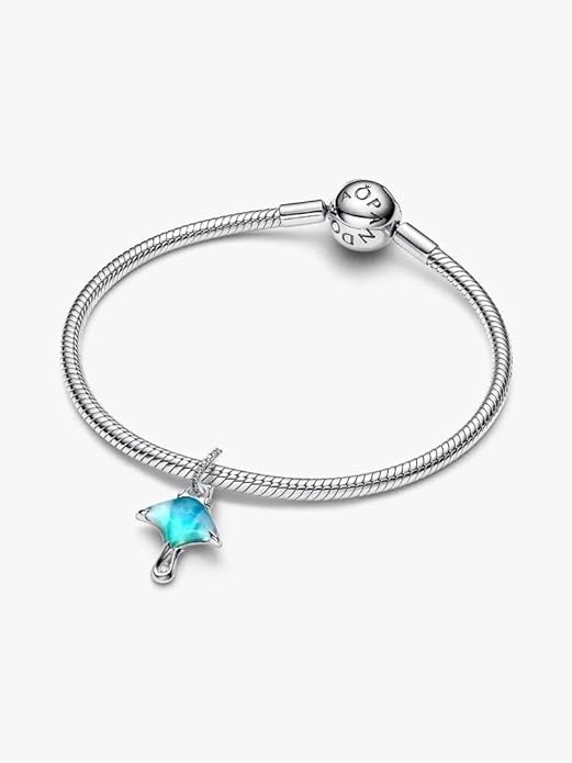 Manta Sterling Silver Dangle with Clear Cubic Zirconia, White bioresin Man-Made Mother of Pearl, Enamel and Shaded Blue Murano g - obrazek 3