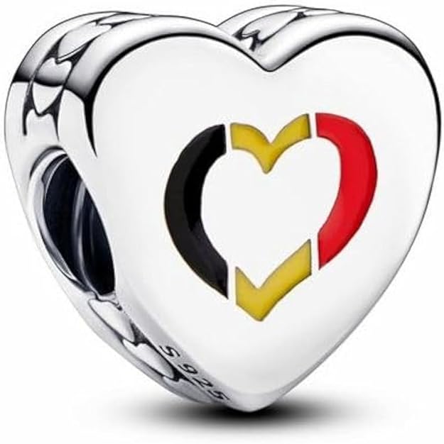 Pandora Moments Belgien Flagge Herz Charm aus Sterling Silber, Kompatibel mit Pandora Moments Armbändern, 792015C00_E062 - obrazek 6