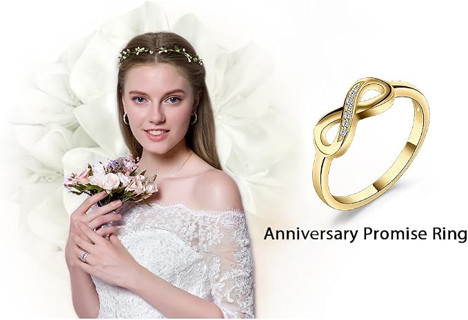 JewelryPalace Cyrkonia Nieskończony pierścionek damski pozłacany 14K żółte złoto, pierścionek zaręczynowy, pierścionki na rocznicę ślubu obietnica obrączka, biżuteria damska 59,5 - obrazek 6