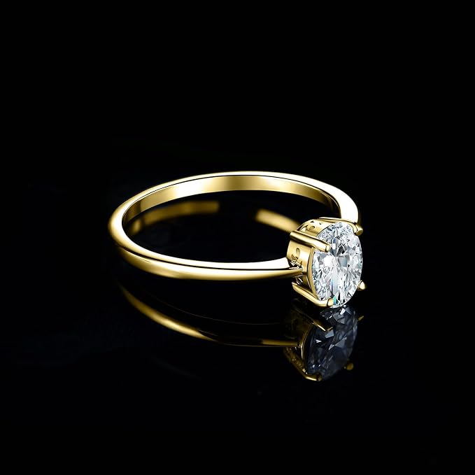 JewelryPalace 1ct klasyczny pierścionek damski pozłacany 14-karatowym żółtym złotem z cyrkonią, złote pierścionki z owalnym szlifem kamienia, złoty pierścionek ślubny zestaw biżuterii damskiej 11,5 - obrazek 3