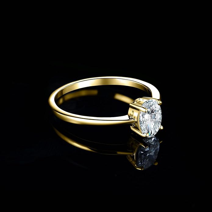 JewelryPalace 1ct klasyczny pierścionek damski pozłacany 14-karatowym żółtym złotem z cyrkonią, złote pierścionki z owalnym szlifem kamienia, złoty pierścionek ślubny zestaw biżuterii damskiej 10,5 - obrazek 3