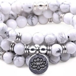 Bransoletka Mala Yoga 108 naturalnych koralików z zawieszką lotosu, jeden rozmiar, kamień, sto, One Size, Kamień, sto