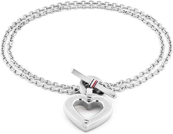 Tommy Hilfiger Biżuteria damska bransoletka z podwójnym łańcuszkiem ze stali nierdzewnej z zawieszką w kształcie serca - 2780969 - obrazek 2
