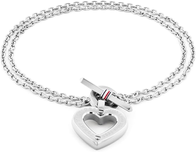 Tommy Hilfiger Biżuteria damska bransoletka z podwójnym łańcuszkiem ze stali nierdzewnej z zawieszką w kształcie serca - 2780969 - obrazek 3