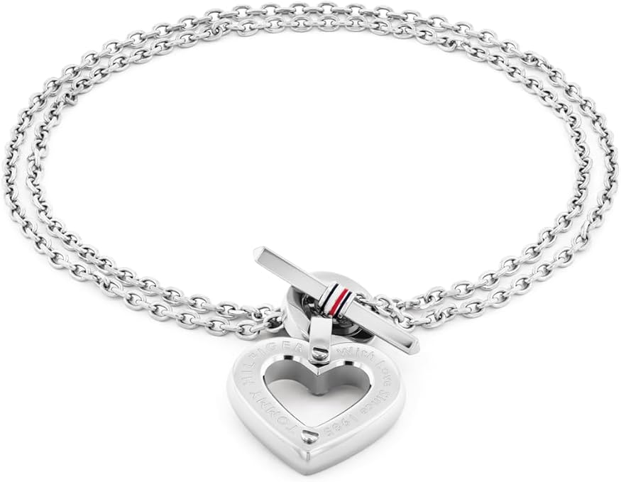 Tommy Hilfiger Biżuteria damska bransoletka z podwójnym łańcuszkiem ze stali nierdzewnej z zawieszką w kształcie serca - 2780969 - obrazek 6