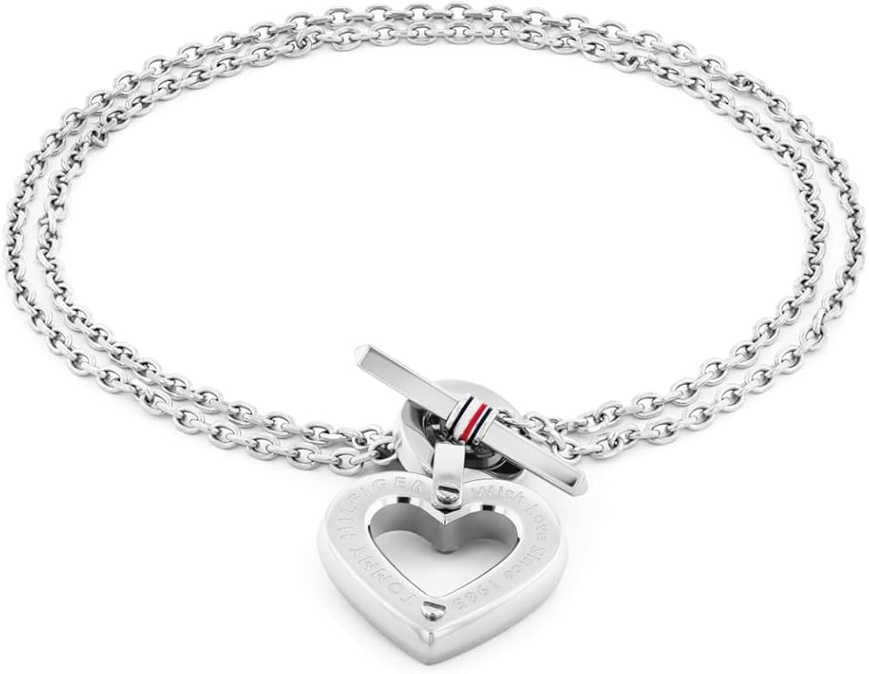 Tommy Hilfiger Biżuteria damska bransoletka z podwójnym łańcuszkiem ze stali nierdzewnej z zawieszką w kształcie serca - 2780969 - obrazek 7