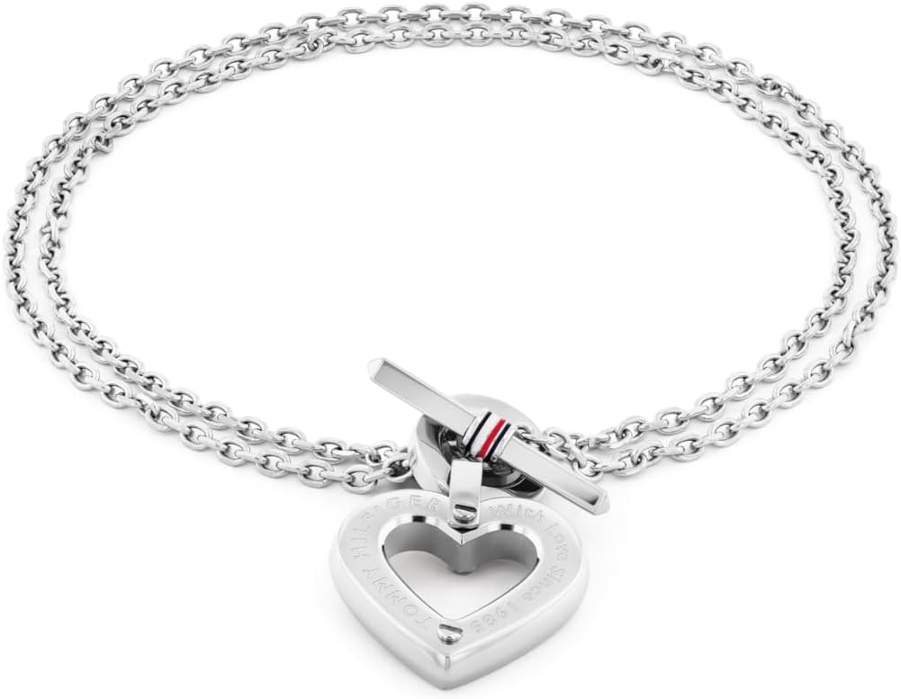 Tommy Hilfiger Biżuteria damska bransoletka z podwójnym łańcuszkiem ze stali nierdzewnej z zawieszką w kształcie serca - 2780969