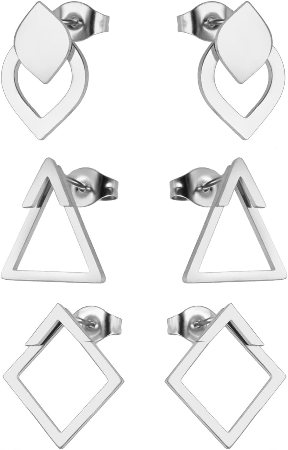 KKJOY Kropelka wody kolczyki sztyfty ze stali nierdzewnej geometryczne kwadratowe kolczyki sztyfty delikatne ucho kurtka moda trójkątne kolczyki biżuteria prezent dla kobiet urocze panie - obrazek 3