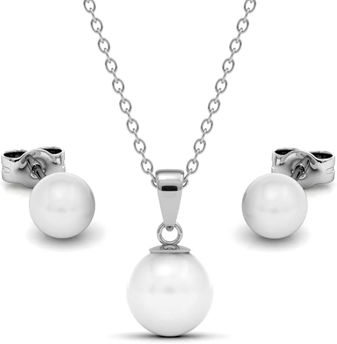 Zestaw zawieszek i kolczyków Pure Pearl | srebro wysokiej próby 925 | pozłacane 18-karatowym białym złotem | łańcuszek 40 + 5 cm | łańcuszek z pereł | kolczyki z perłami