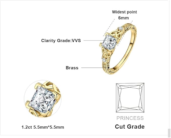 JewelryPalace Vintage Symulowany diament pierścionek damski pozłacany 14-karatowym żółtym złotem, celtycki pierścionek zaręczynowy, pierścionek ze złota 18,5 - obrazek 2