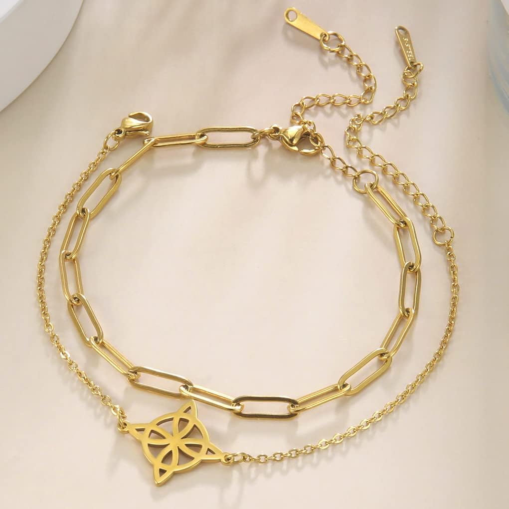 Bransoletka z węzłem czarownic dla kobiet węzeł celtycki symbol wiccan warstwowa bransoletka ze stali nierdzewnej unikalny amulet regulowana dwuwarstwowa bransoletka - obrazek 4
