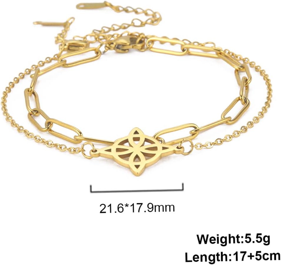 Bransoletka z węzłem czarownic dla kobiet węzeł celtycki symbol wiccan warstwowa bransoletka ze stali nierdzewnej unikalny amulet regulowana dwuwarstwowa bransoletka - obrazek 7
