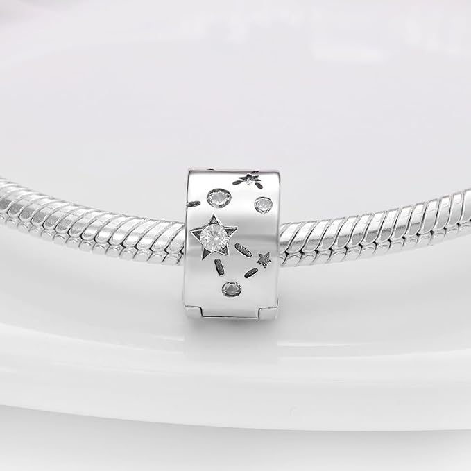 HappyStar Wisiorek charms ze srebra próby 925 do bransoletek, wisiorek typu charms, dla kobiet, kompatybilny z europejskimi bransoletkami i łańcuszkami Pandora (z koralikami dystansowymi - obrazek 3