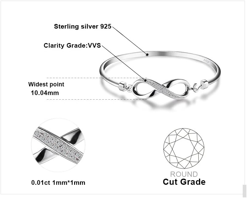 JewelryPalace Bransoletka Infinity Ladies Silver 925, zestaw biżuterii Bangle Infinity dla kobiet, bransoletki Infinity Sign Girls Mom Bangles z cyrkoniami dla dziewczyny - obrazek 2
