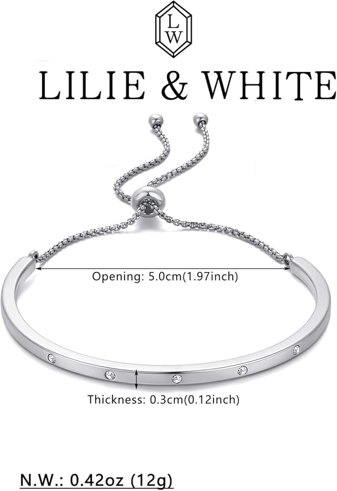 LILIE&WHITE Damska bransoletka, srebrna, złota – prosta elegancja z kamieniami strasu, antyalergiczna, długo utrzymujący się kolor, regulowana, prezent dla kobiet - obrazek 6