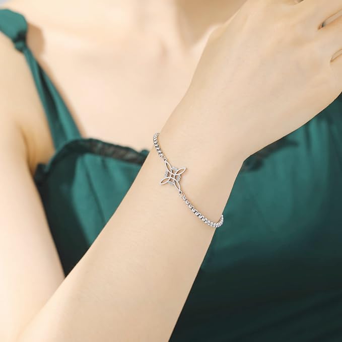 kkjoy Bransoletka z węzłem czarownic ze stali nierdzewnej pogański symbol wiccan magiczny węzeł 4-spiczasty węzeł celtycki czary bransoletka dla kobiet dziewcząt - obrazek 3