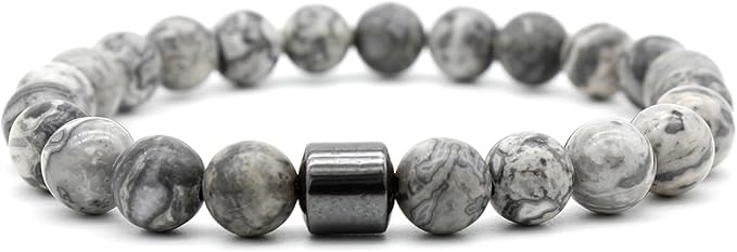 2 sztuki 8 mm kamień naturalny dla mężczyzn i kobiet, biały, turkusowy/amfibolowy, bransoletka z pereł, możliwość układania w stos, rozciągliwa bransoletka - obrazek 4
