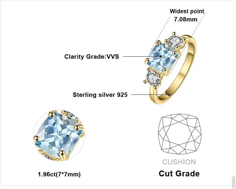 JewelryPalace 2ct prawdziwy naturalny niebieski topaz pierścionek dla kobiet, pierścionek zaręczynowy srebrne pierścionki 925, biżuteria na rocznicę ślubu dziewczęca różowe złoto - obrazek 3