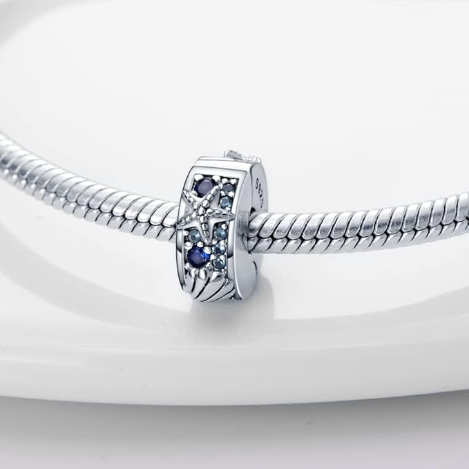 HappyStar Wisiorek charms ze srebra próby 925 do bransoletek, wisiorek typu charms, dla kobiet, kompatybilny z europejskimi bransoletkami i łańcuszkami Pandora (z koralikami dystansowymi - obrazek 4