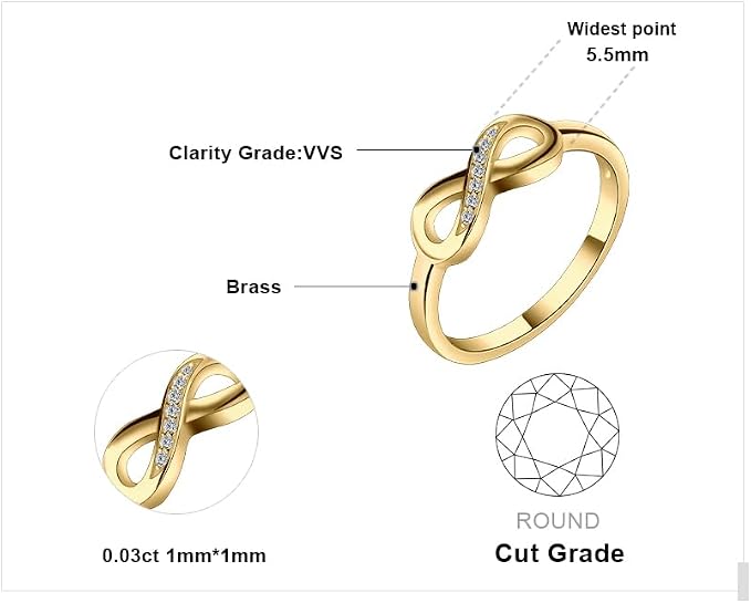 JewelryPalace Cyrkonia Nieskończony pierścionek damski pozłacany 14K żółte złoto, pierścionek zaręczynowy, pierścionki na rocznicę ślubu obietnica obrączka, biżuteria damska 59,5 - obrazek 2