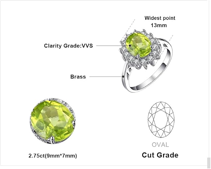 JewelryPalace Księżniczka Diana Kate Middleton zielony perydot cyrkonia, pierścionek zaręczynowy, pierścionek zaręczynowy, pierścionek zaręczynowy, pierścionek zaręczynowy, pierścionek zaręczynowy 14 - obrazek 2