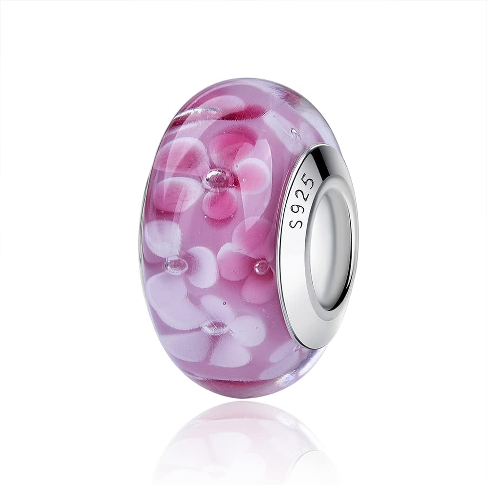 Murano Glass Charm Do Damskiej Bransoletki i Naszyjnika, Srebrny Charm Próby 925, Kompatybilny z Pandora, Gnoce i Trollbeads - obrazek 2
