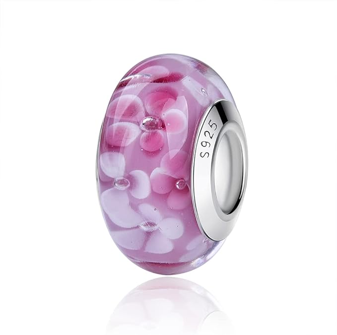 Murano Glass Charm Do Damskiej Bransoletki i Naszyjnika, Srebrny Charm Próby 925, Kompatybilny z Pandora, Gnoce i Trollbeads