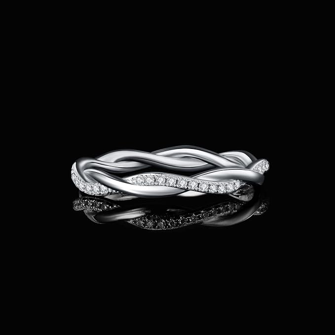 JewelryPalace Możliwość układania w stos "Love" Nieskończony pierścionek z okrągłym stanem 14-karatowe białe złoto, pierścionek zaręczynowy Torsade ślub obietnica obrączki, zestaw biżuterii ślubnej - obrazek 3