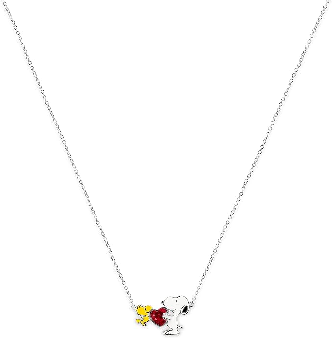 Peanuts Snoopy & Woodstock naszyjnik z zawieszką w kształcie serca NF00747SRPL-18.PH, Jeden rozmiar, Mosiądz, Bez kamieni szlachetnych