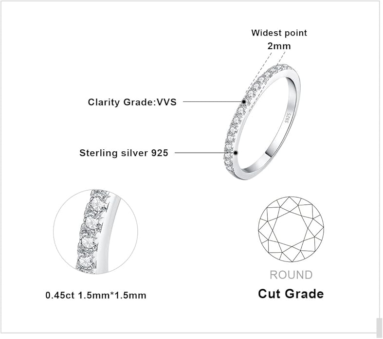 JewelryPalace Klasyczny pierścionek z cyrkoniami pierścionek wieczności obrączki damskie srebro 925, obrączka biżuteria damska z kamieniem - obrazek 3