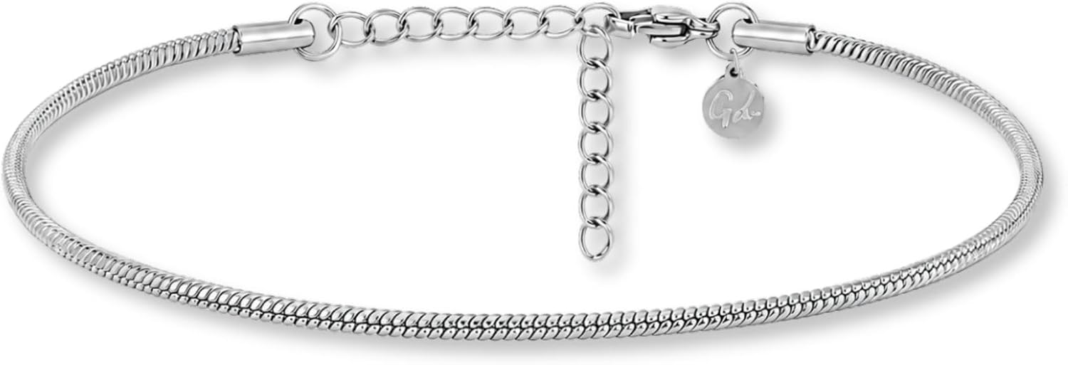 Bransoletka na kostkę damska – Elegancka bransoletka na kostkę ze stali nierdzewnej 316L w kolorze złota 18K, różowego złota lub srebra – Okrągły łańcuszek typu snake 2 mm – (22–27 cm) - obrazek 2