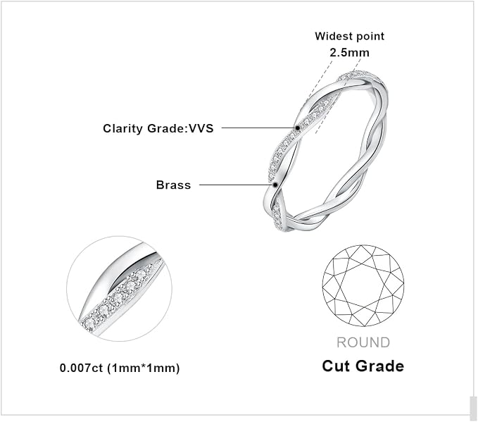 JewelryPalace Możliwość układania w stos "Love" Nieskończony pierścionek z okrągłym stanem 14-karatowe białe złoto, pierścionek zaręczynowy Torsade ślub obietnica obrączki, zestaw biżuterii ślubnej - obrazek 2