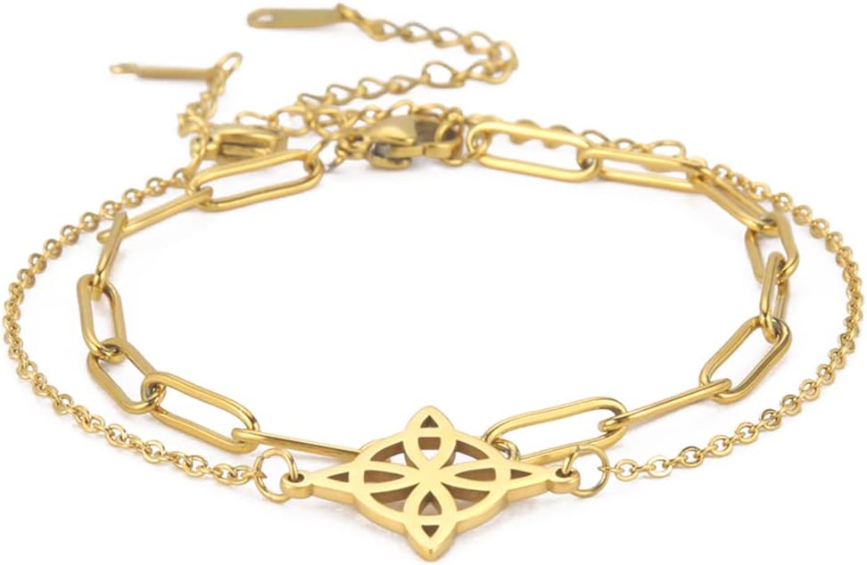 Bransoletka z węzłem czarownic dla kobiet węzeł celtycki symbol wiccan warstwowa bransoletka ze stali nierdzewnej unikalny amulet regulowana dwuwarstwowa bransoletka - obrazek 2