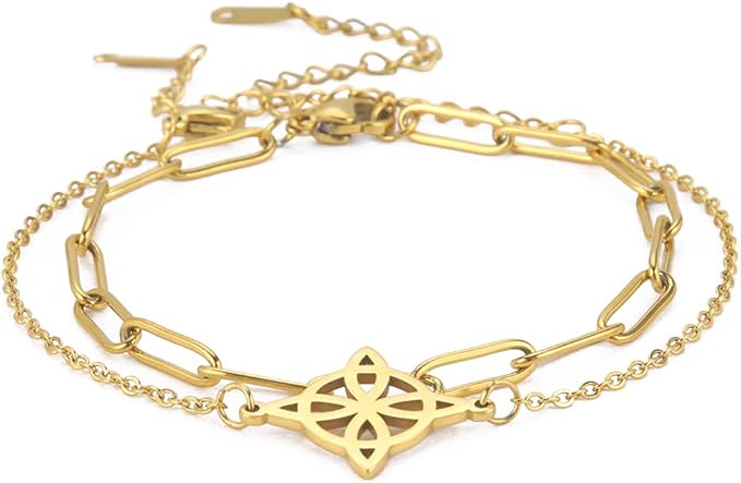 Bransoletka z węzłem czarownic dla kobiet węzeł celtycki symbol wiccan warstwowa bransoletka ze stali nierdzewnej unikalny amulet regulowana dwuwarstwowa bransoletka