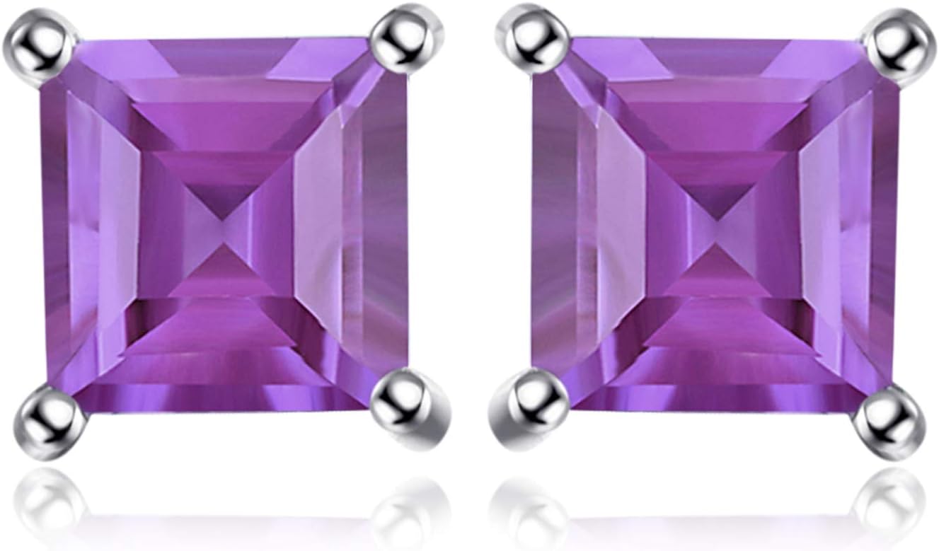 Jewelry Palace Kolczyki Kwadratowe Prawdziwy Ametyst, kolczyki sztyfty Srebro 925. - obrazek 7