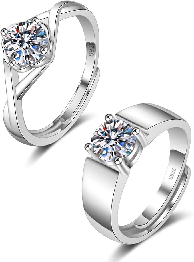 2 sztuki klasyczny pierścionek solitaire ze srebra próby 925 z wytworzonym moissanitem, symulowany diament, pierścionki z bocznymi kamieniami, proste pierścionki zaręczynowe