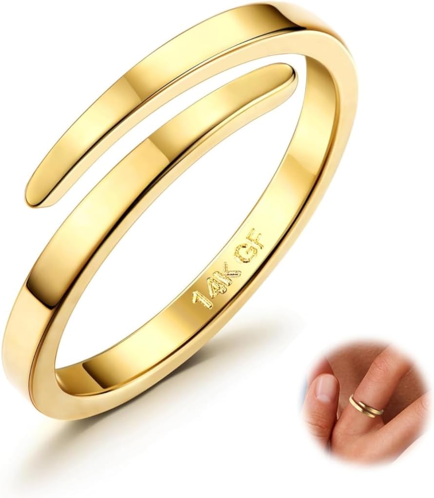 Diamday 14K złote otwarte pierścionki dla kobiet dziewcząt regulowany północ kciuk wieczność pierścionek do układania w stos drobno pozłacany minimalistyczny pierścionek otwarty skręcony - obrazek 2