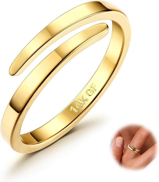 Diamday 14K złote otwarte pierścionki dla kobiet dziewcząt regulowany północ kciuk wieczność pierścionek do układania w stos drobno pozłacany minimalistyczny pierścionek otwarty skręcony