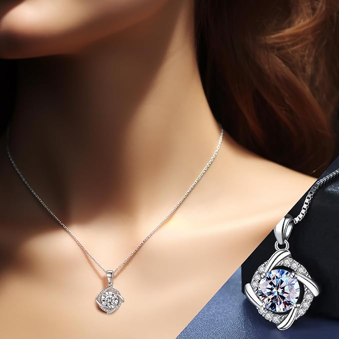 Naszyjnik damski z moissanitem, wisiorek, diament moissanit 1CT, hodowany w laboratorium, pokryty rodem, biżuteria wisiorek, z dołączonym pudełkiem prezentowym. - obrazek 2