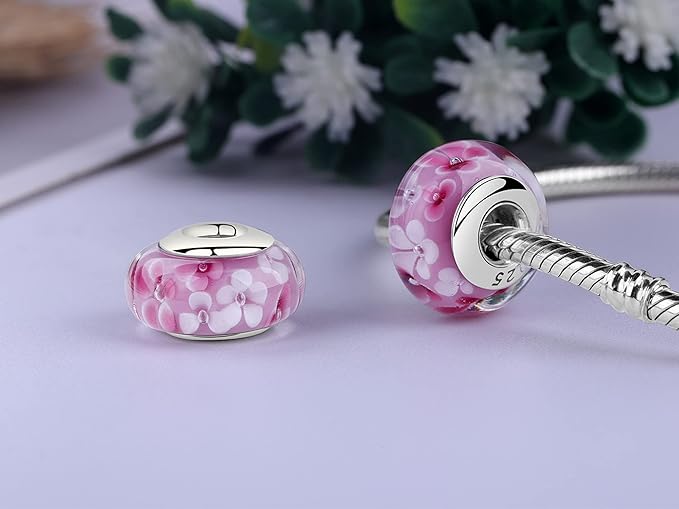 Murano Glass Charm Do Damskiej Bransoletki i Naszyjnika, Srebrny Charm Próby 925, Kompatybilny z Pandora, Gnoce i Trollbeads - obrazek 3