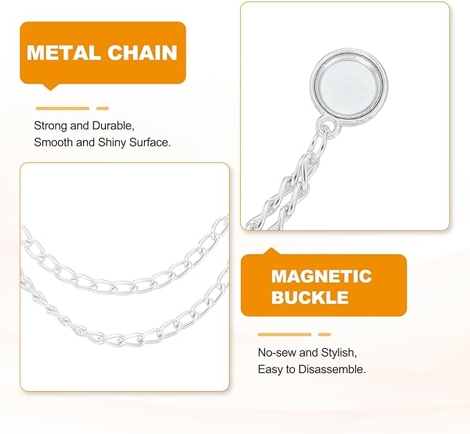 QUARKZMAN 4 magnetyczne klipsy do ubrań, okrągłe klamerki do ubrań z łańcuszkiem, klipsy do ubrań, wielofunkcyjne, magnesy hidżab, do cienkich ubrań, szali, nogawek, broszki - obrazek 5