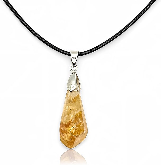 arana's® - Wisiorek z cytrynem brazylijskim - 100% naturalny prawdziwy kamień z woskowanym sznurkiem - Doskonałe opakowanie na oryginalny prezent - amulet powodzenia