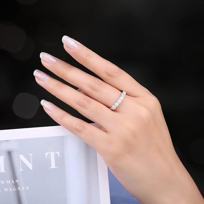 JewelryPalace 0,6ct Półwieczność damski pierścionek pozłacany 14-karatowym białym złotem z cyrkoniami, pierścionki damskie pozłacane 14-karatowym białym złotem z 6 kamieniami o okrągłym szlifie - obrazek 5