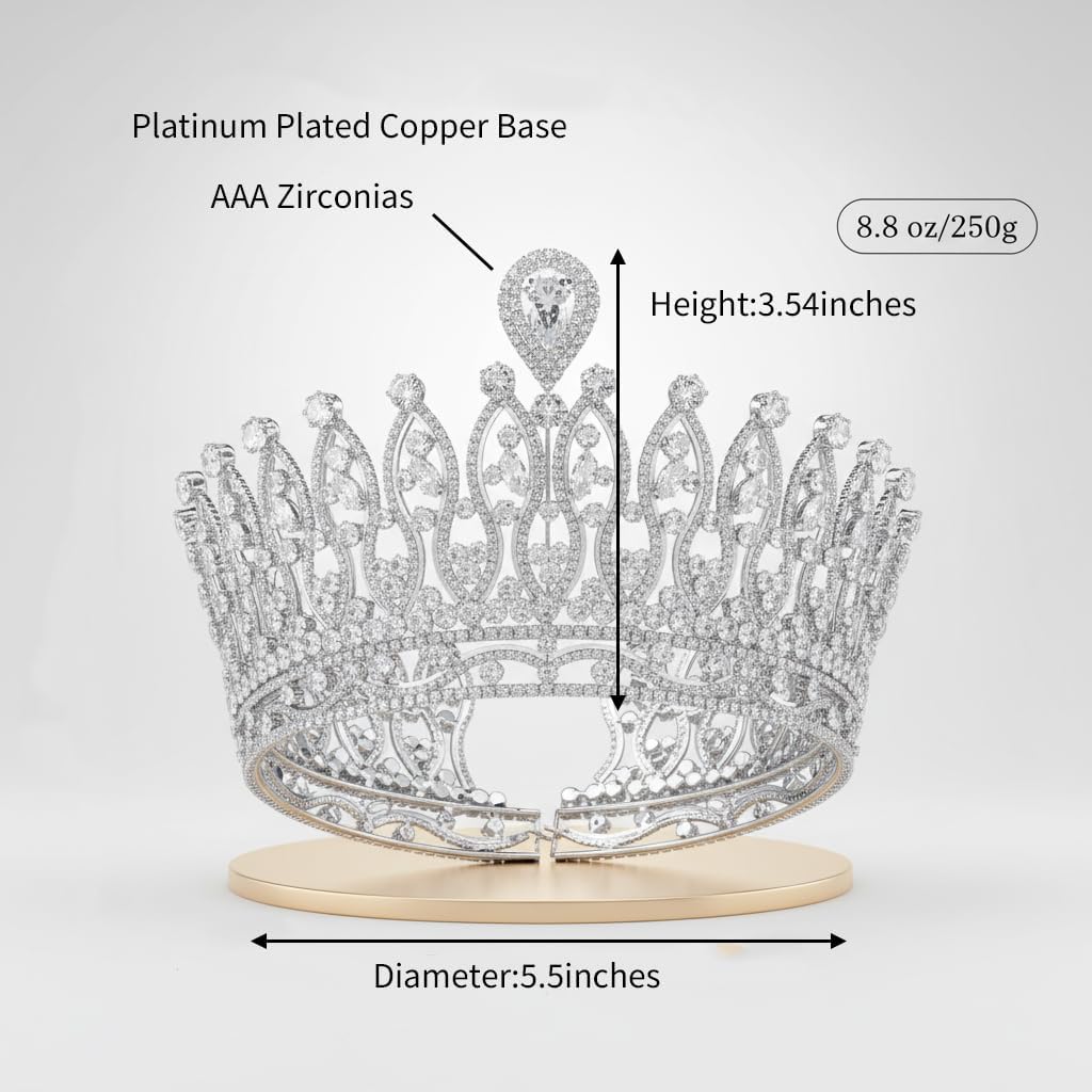 QXMYOO Cyrkonia duża ślubna tiara wysoka królewska księżniczka korona korona dla panny młodej quinceanera bal impreza pełna cyrkonia kryształ ślubne akcesoria do włosów biżuteria luksusowe prezenty - obrazek 4