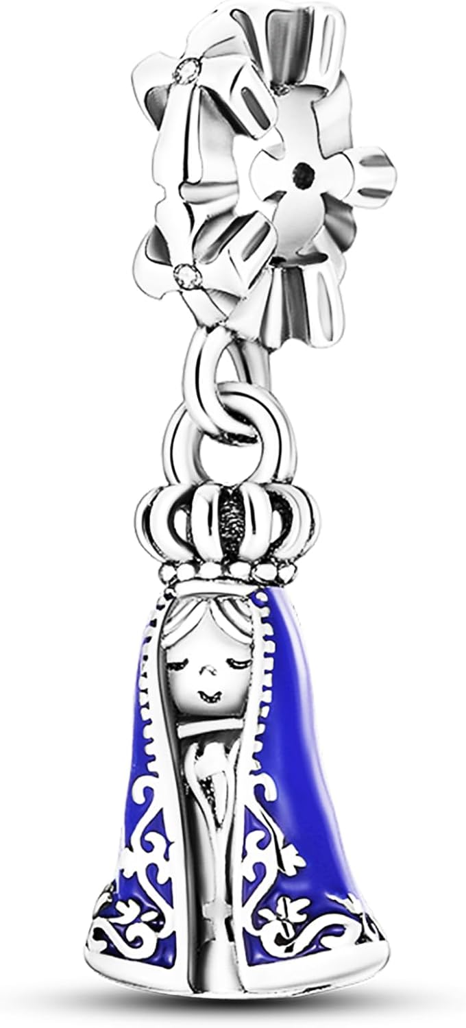 Zawieszka charms ze srebra próby 925, niebieski, księżyc, gwiazdy, słońce, krzyż, pierś, , Maria, Boho, koraliki, biżuteria do bransoletki, urocza bransoletka dla kobiet, dorosłych - obrazek 4