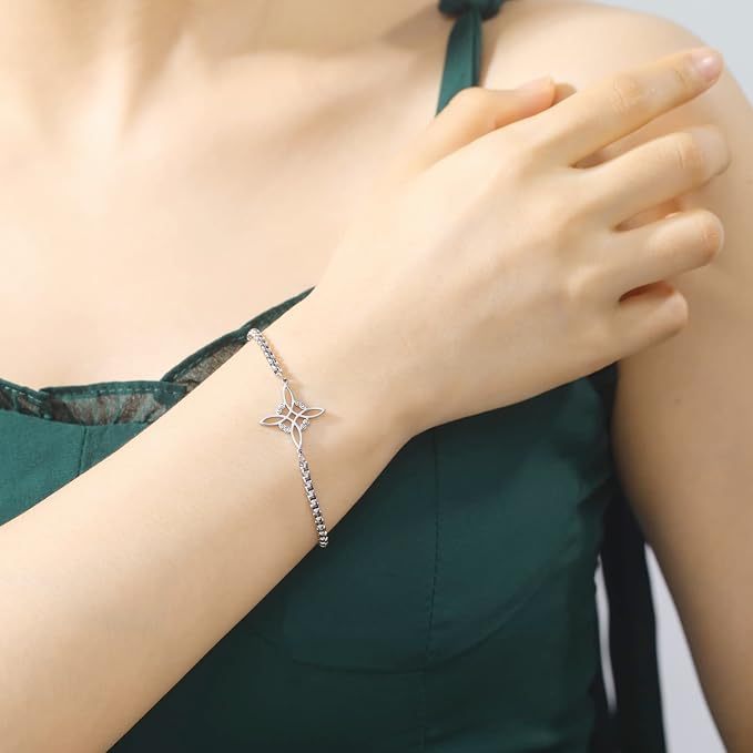 kkjoy Bransoletka z węzłem czarownic ze stali nierdzewnej pogański symbol wiccan magiczny węzeł 4-spiczasty węzeł celtycki czary bransoletka dla kobiet dziewcząt - obrazek 4