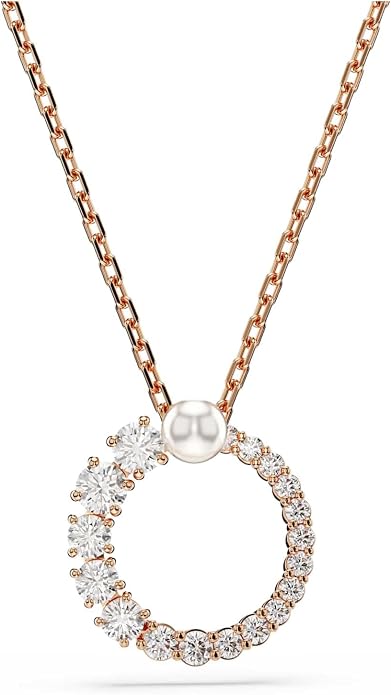Swarovski Wisiorek Matrix, Kryształowa Perła, Szlif okrągły, Biały, Powłoka w odcieniu różowego złota